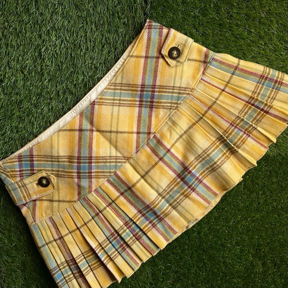 Abercrombie & Fitch Yellow Plaid Pleated Mini Skirt